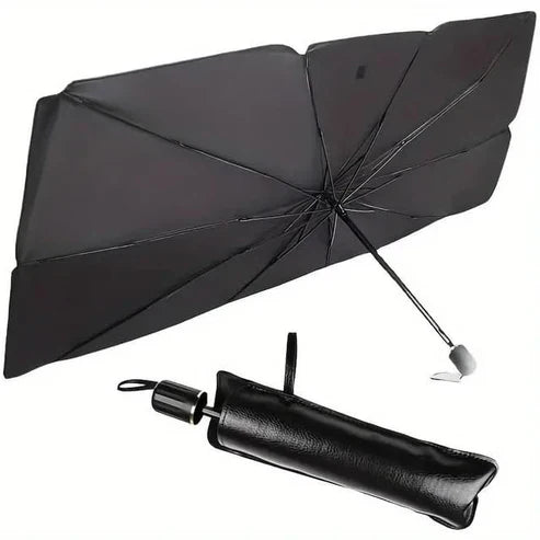 Portable Denx Car Umbrella by My Store, compact and weather-resistant, shown open to protect a vehicle from sun and rain.