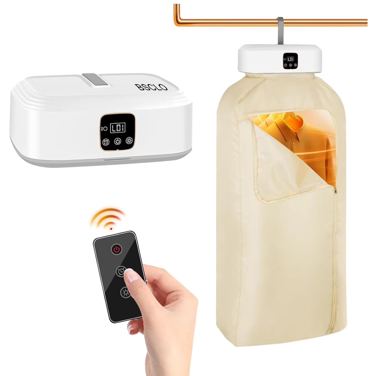 Desert Hubs electric clothes dryer with portable design, digital controls, and mute function for quiet operation.