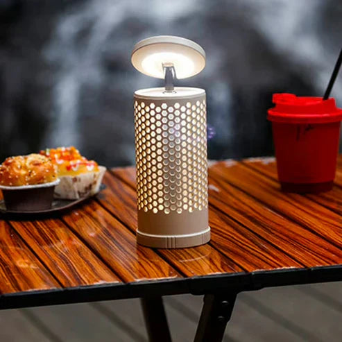 My Store telescopic camping light with adjustable beam, USB rechargeable, portable handheld lantern for outdoor camping and table use.