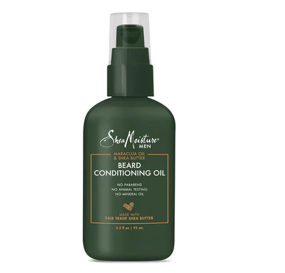 SheaMoisture Men Maracuja Oil & Shea Butter Beard Conditioning Oil in a bottle, designed to nourish and soften men's beards.