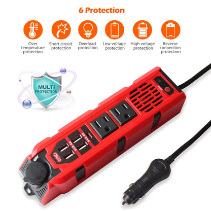 Bloom Mart BYGD portable power inverter shown with compact design and multiple output ports for mobile and electronic device charging