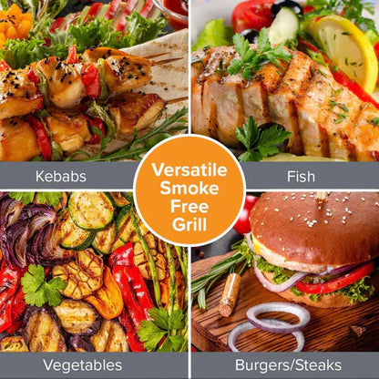Nobel electric grill by My Store showing a sleek black electric grill with a flat cooking surface and control knobs.