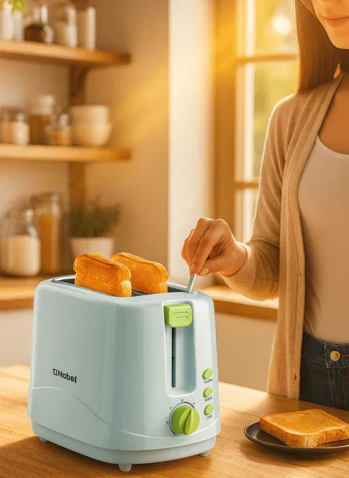 Nobel toaster from My Store with four wide slots for bagels and bread, featuring sleek black design and easy-to-use controls.